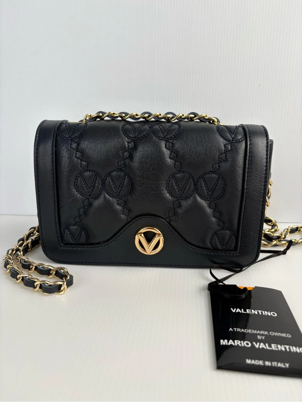 Valentino By Mario Valentino  Lady Monogram Matelasse Crossbody Bag Navy Blue